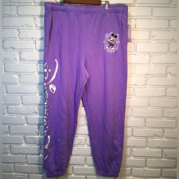 NEW Disney Parks Disney 100 Mickey Mouse Purple Jogger Pants Size XXL - Picture 1 of 7